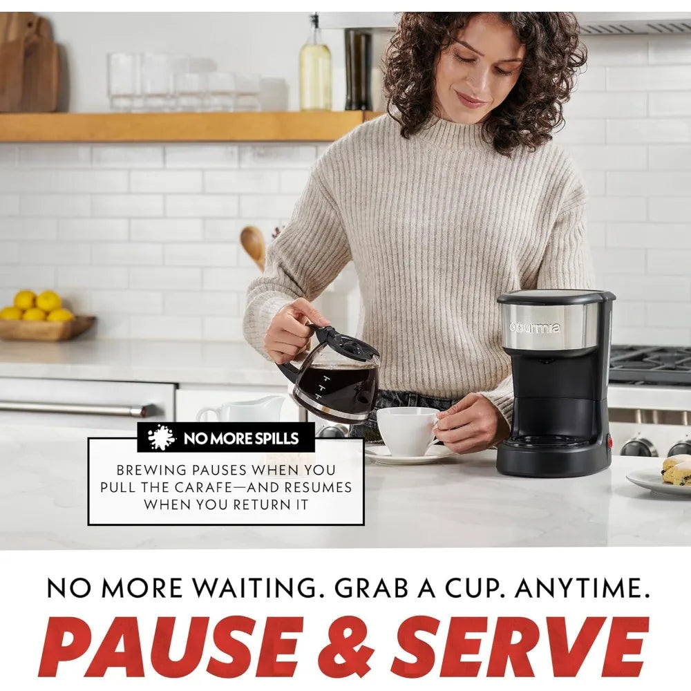 Gourmia Coffee Maker – 5 Cup, One-Touch Brew, Pause & Serve, Automatic Keep Warm, Stainless Steel Accents, Black