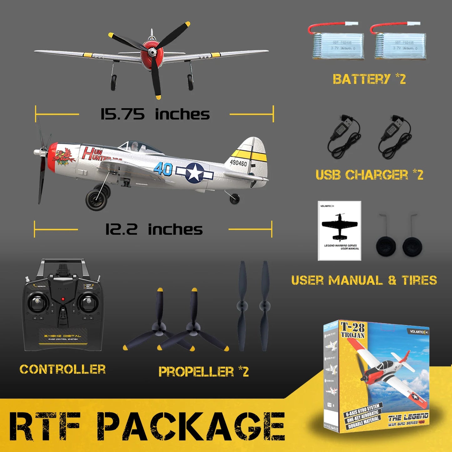 VOLANTEXRC RC Plane,RTF 4CH  P-47 Thunderbolt RC Airplane, X-Pilot Stabilization System,One Key Aerobatic, Suitable for outdoors