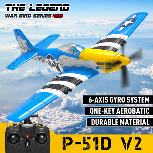 Volantexrc 4-CH RTF RC Plane, P-51D Mustang RC Airplane, One-Key Aerobatic, 6-Axis Gyro, Suitable for Outdoors and Gifts