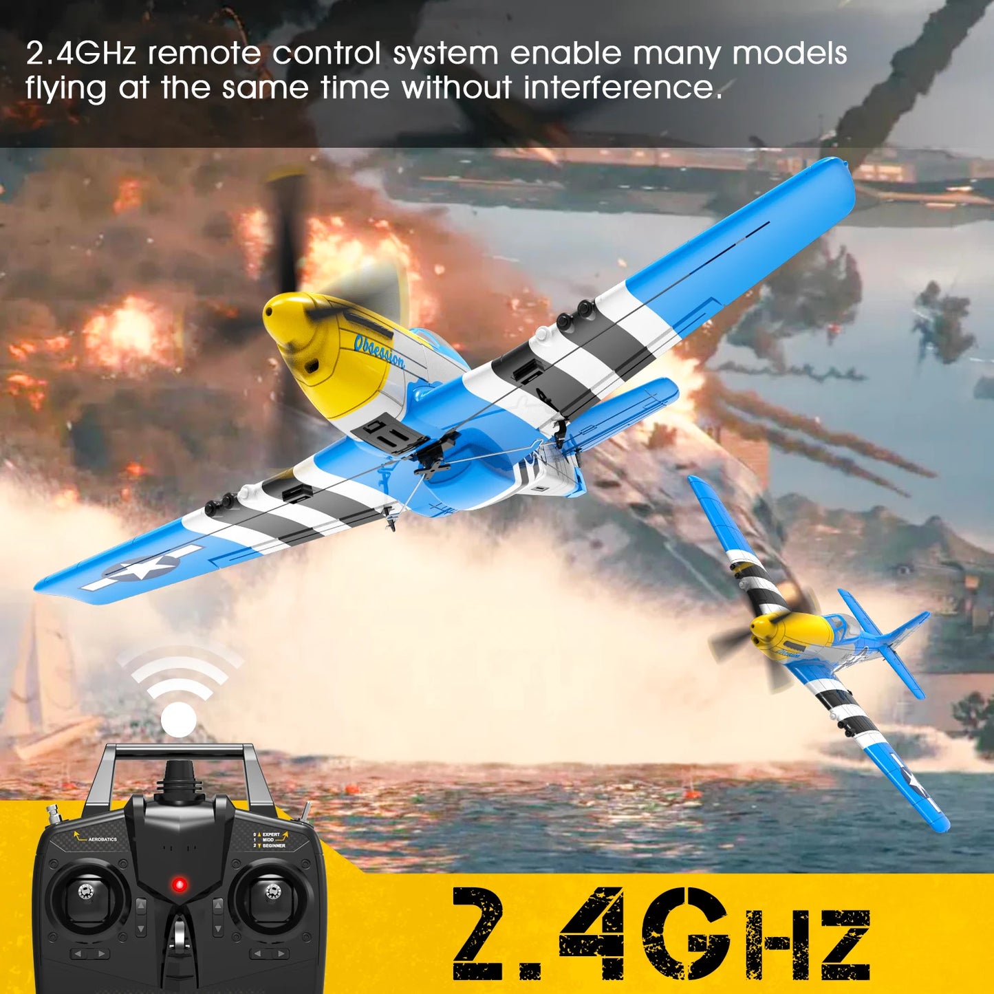 Volantexrc 4-CH RTF RC Plane, P-51D Mustang RC Airplane, One-Key Aerobatic, 6-Axis Gyro, Suitable for Outdoors and Gifts