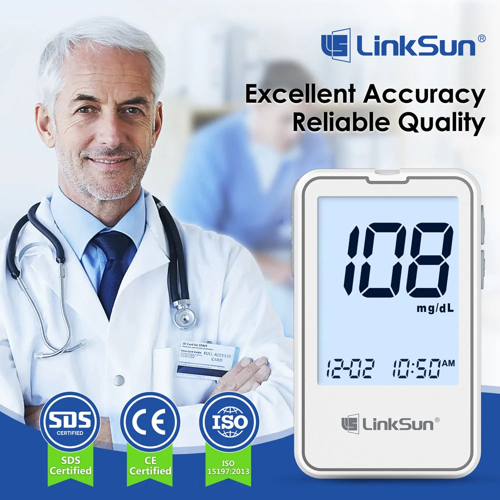 LinkSun G-425-1/-2/-3 Glucosemeter Monitor Complete Kit 10/50/100pcs Test Strips Blood Sugar Tester Diabetes Blood Glucose Meter