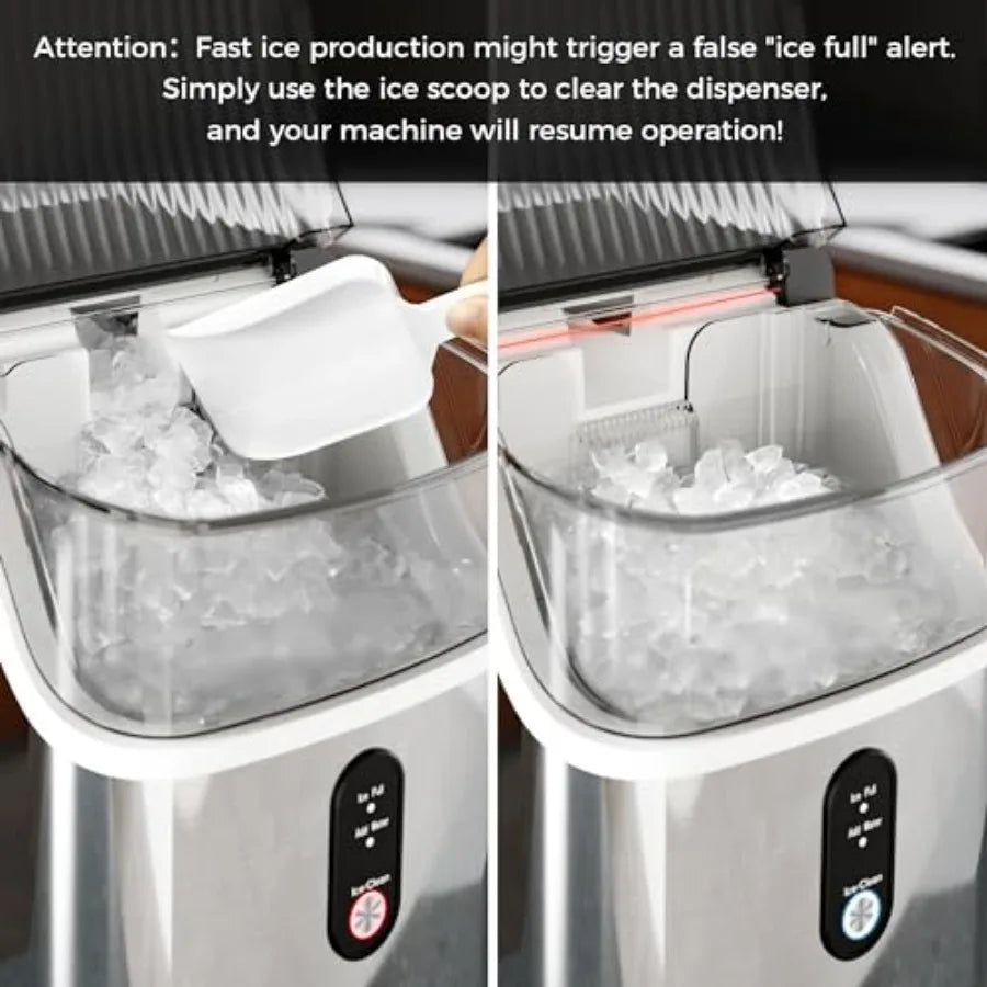 Nugget Ice Makers CountertopPebble Ice Maker Machine with Chewable Ice 35lbs/Day One-Click Operation Self-Cleaning Pellet Ice M