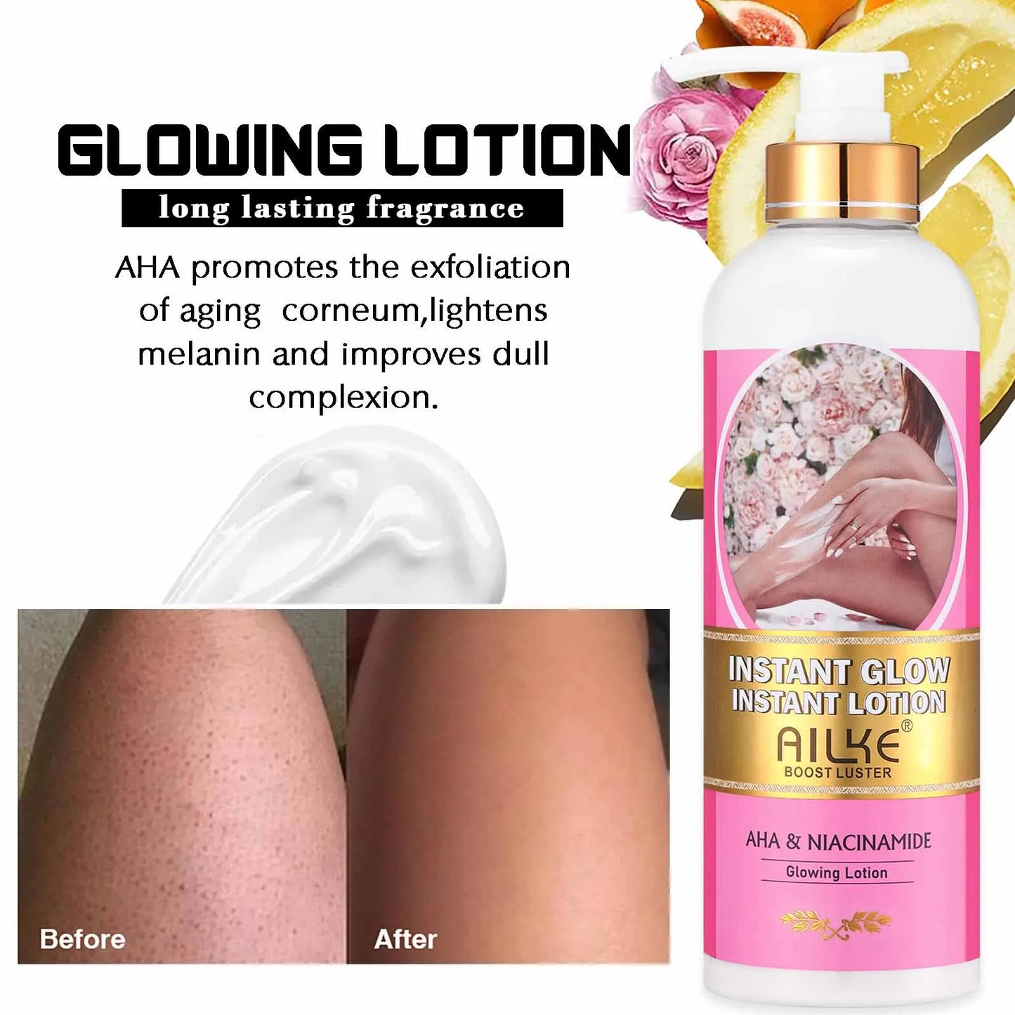 AILKE Skin Glowing Floral Body Lotion, Brightening, 24 Hours Moisturizing Cream, Silky Smooth Skin, For All Skin Types, 500ml