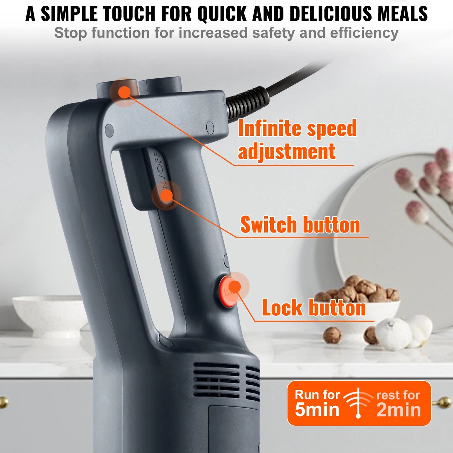 SucceBuy Commercial Immersion Blender 500 Watt Heavy Duty Hand Mixer Variable Speed Kitchen Stick Mixer with 304 Stainless Steel