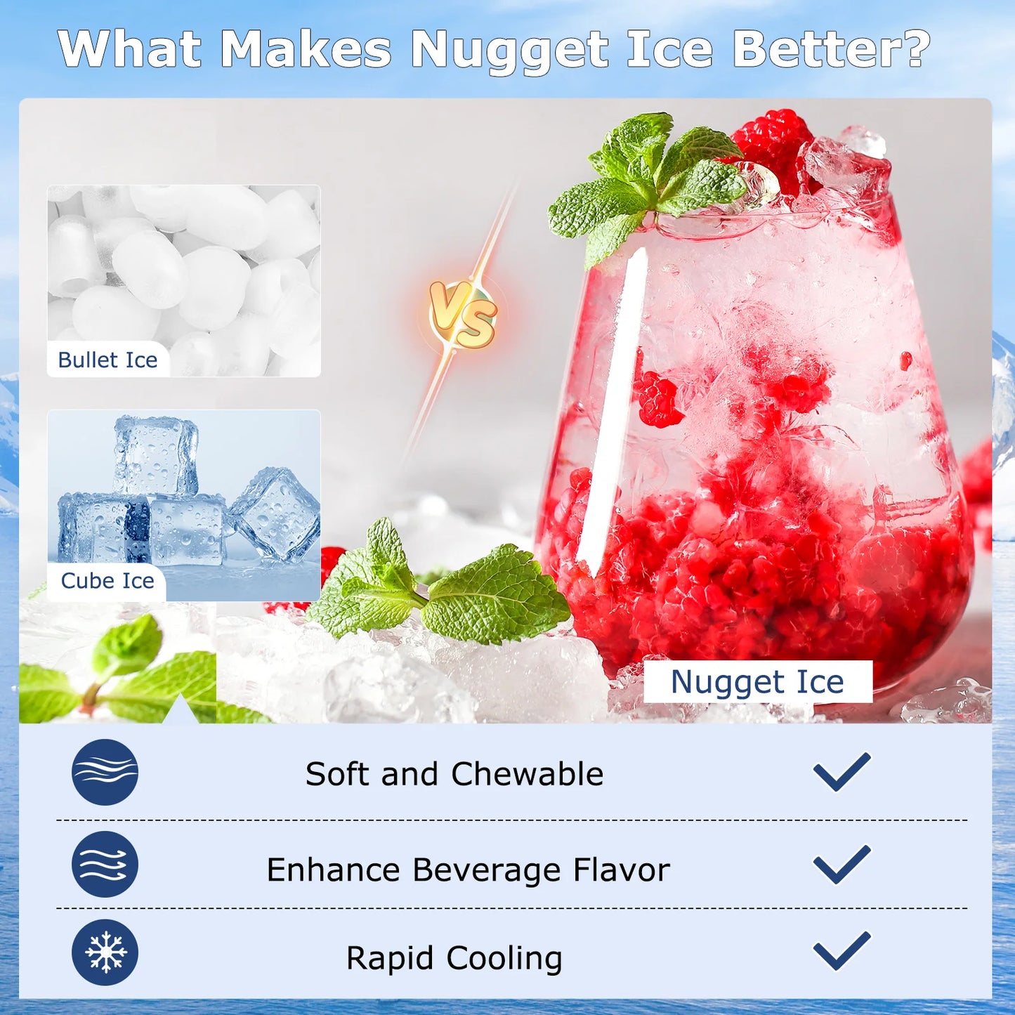 Under Counter Nugget Ice Maker w/Self-Cleaning 80 lbs/Day 24H Timer LCD Control