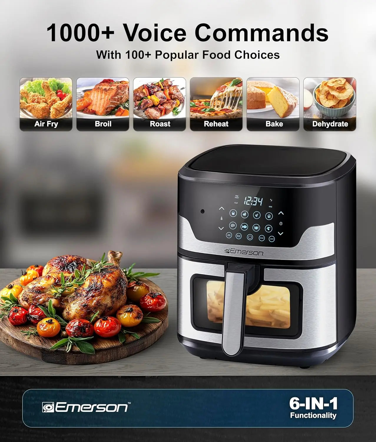 5.3QT 6-in-1 Air Fryer with Voice Control, No Internet Needed, Nonstick Basket, 1500W for Frying, Baking, Reheating