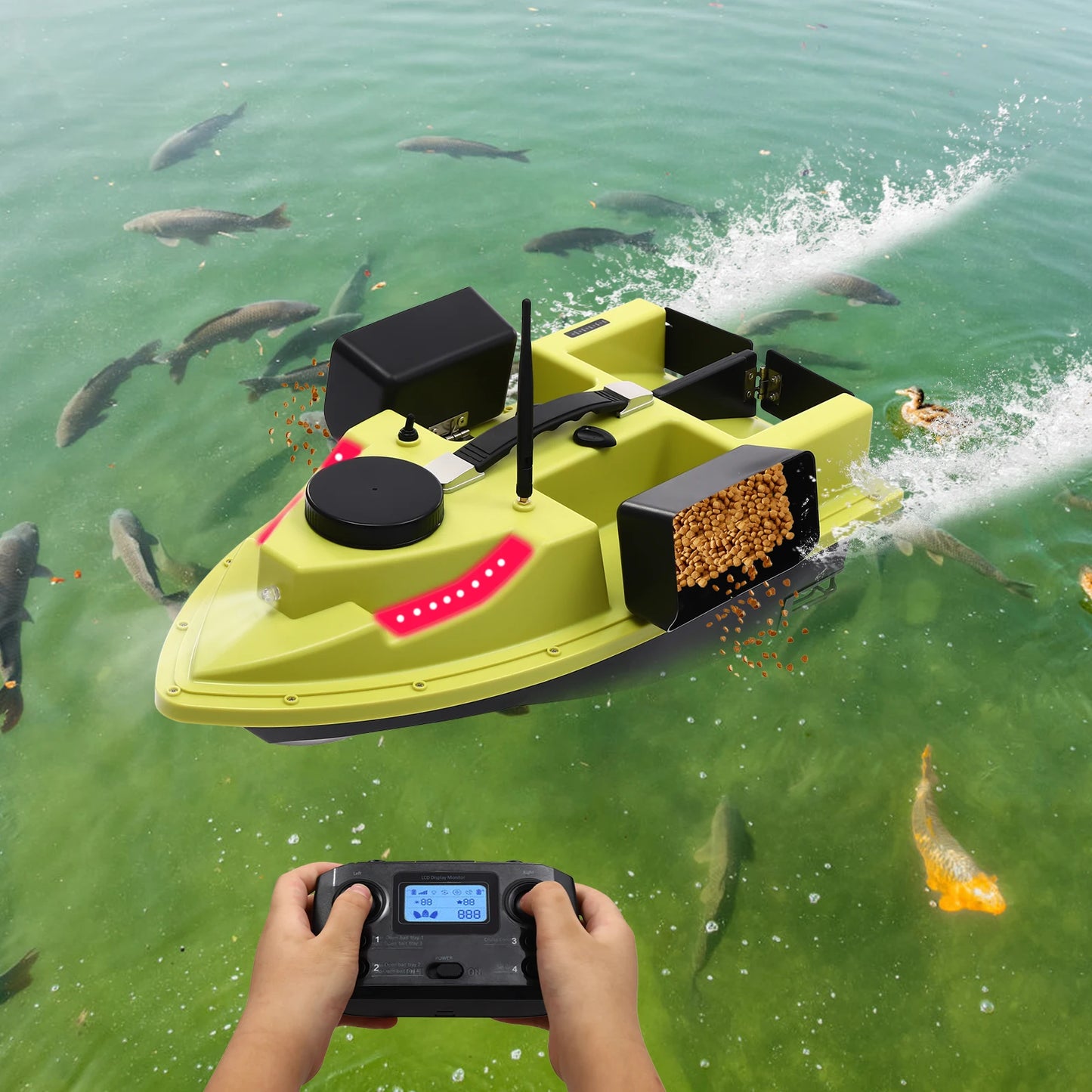 40W Remote Control Fishing Boat, 500m GPS Location, Waterproof ABS,4 Compartment Capacity,Powerful Motor for Long-Range Fishing