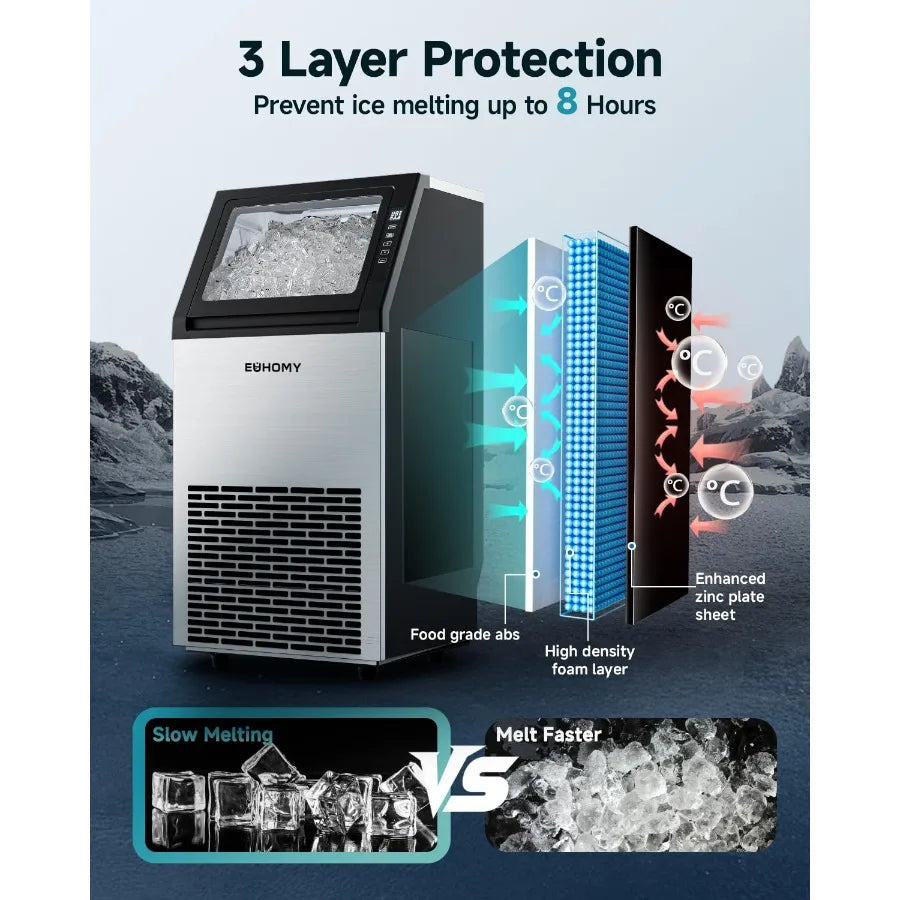 Commercial Ice Maker 100lbs/24H Stainless Steel Under Counter Ice Machine with 33lbs Storage Bin Freestanding Ice Maker for Hom