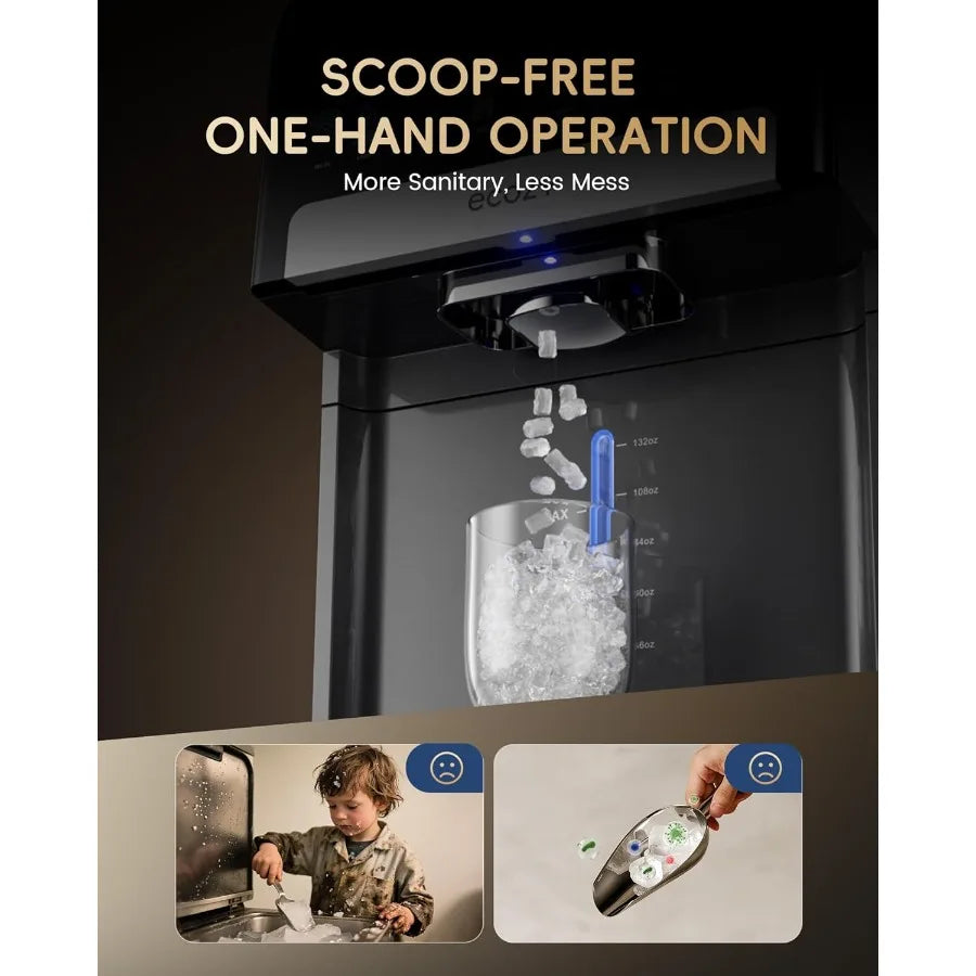 ecozy Nugget Ice Maker Dispenser Smart 2-in-1 Pebble Ice Machine Countertop Water Dispenser with App Control Self-Cleaning Auto