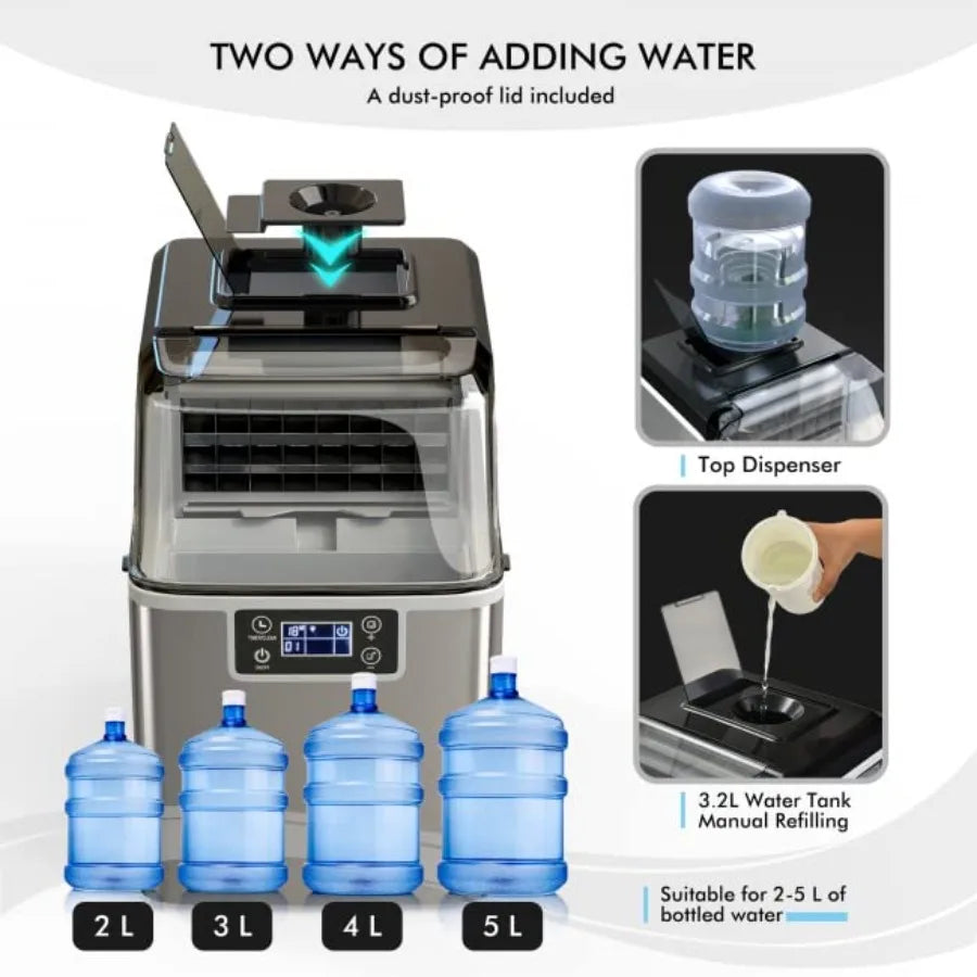 Portable Countertop Ice Maker Machine 40 Lbs/24H 24 Pcs/13 Mins 2 Ways to Add Water Compact Self-Cleaning Ice Machine with Scoo