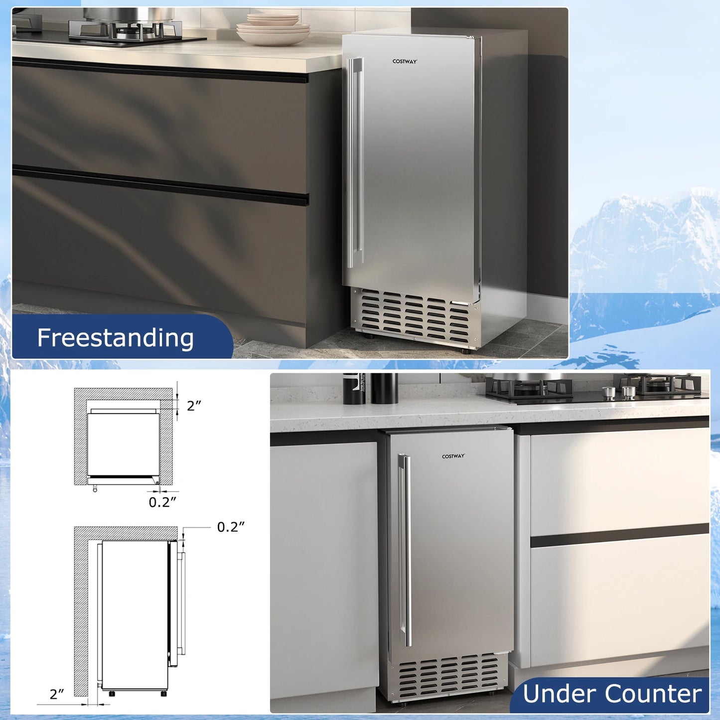 Under Counter Nugget Ice Maker w/Self-Cleaning 80 lbs/Day 24H Timer LCD Control