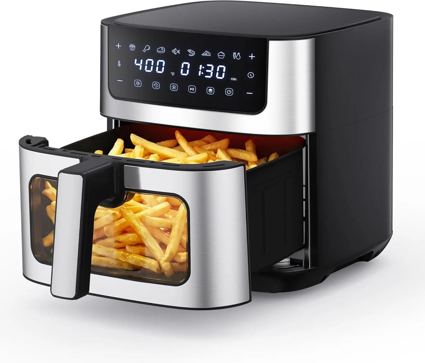 6.34QT Air Fryer with Visible Window, 400℉ Fast Heating, Nonstick Dishwasher-Safe Basket, 8-in-1 Presets