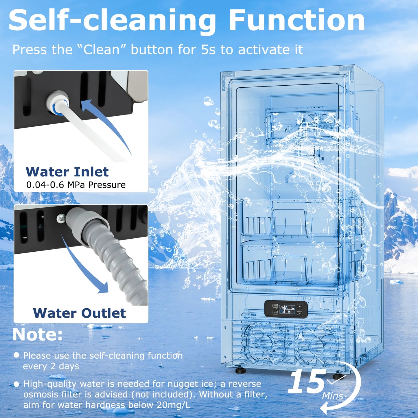 Under Counter Nugget Ice Maker w/Self-Cleaning 80 lbs/Day 24H Timer LCD Control