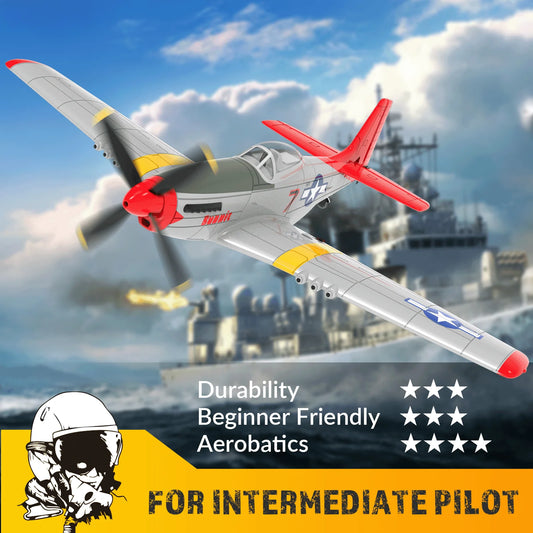 Volantex RC Plane, 4-CH P-51D Mustang RC Airplane,3 Flight Modes,One-Key Aerobatic, RTF Ideal Park Flyer, Suitable for Gifts