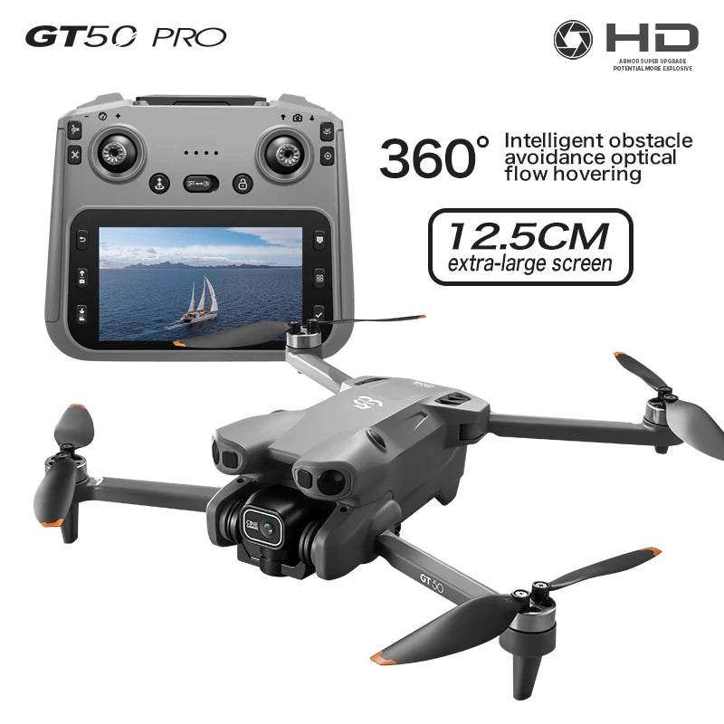 GT50 Aerial Photography Drone with Obstacle Avoidance, HD Brushless Quadcopter with Large Screen Remote Control Toy Aircraft