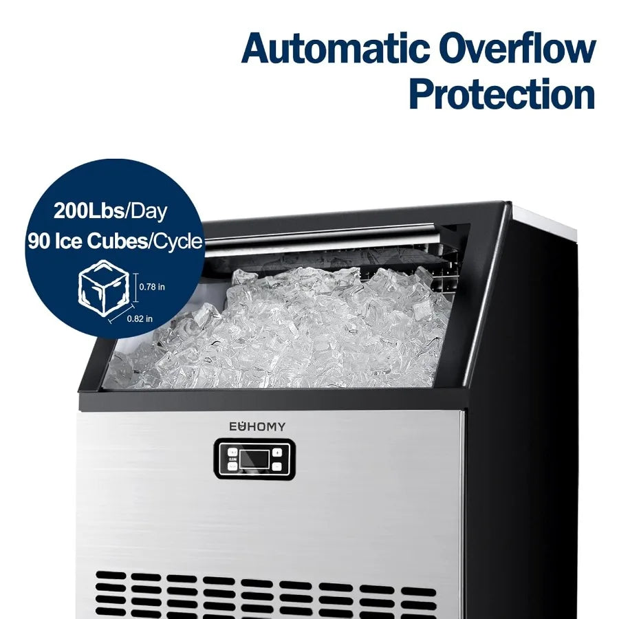 Commercial Under Counter Ice Maker 200lbs Daily Output with 65lbs Storage Stainless Steel Ideal for Home Bar Restaurant Outdoor