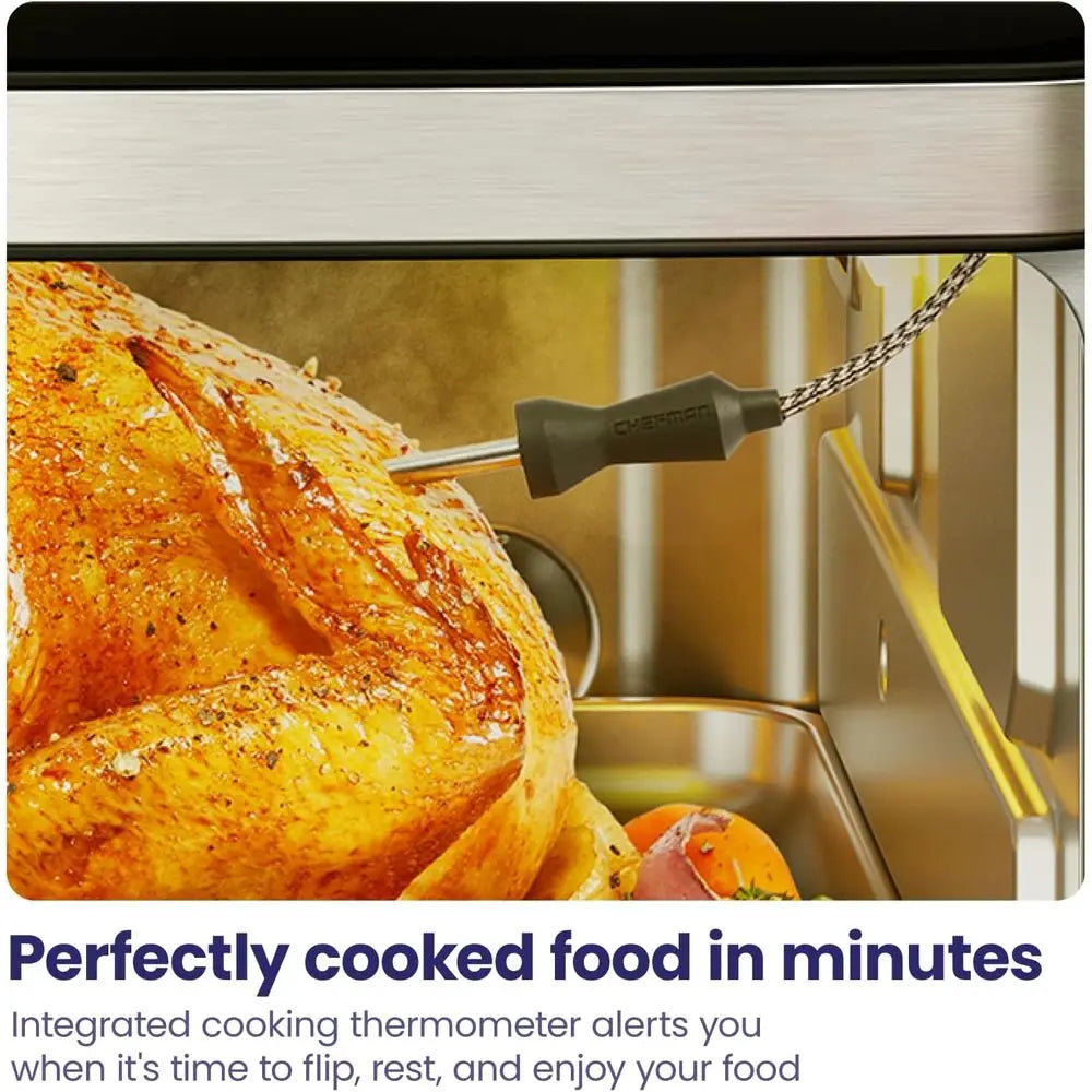 12-in-1 Stainless Steel Toaster Oven with Probe Thermometer, 10 Pizza, 4-Slice Toast, 20QT Air Fryer (Renewed)