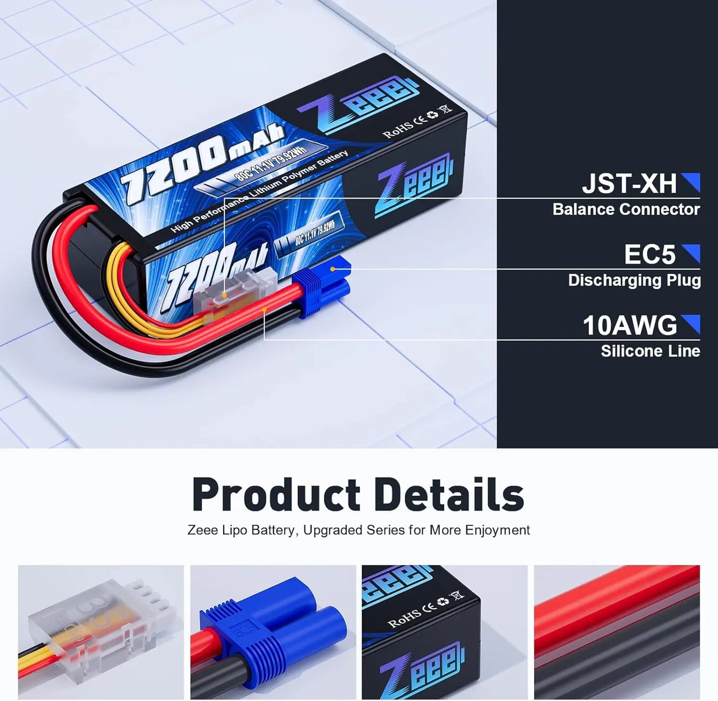 Zeee Lipo 3S 7200mAh RC Car 11.1V 80C Hardcase with EC5 plug for RC Vehicles Truck Tank Train Lipo Battery RC Hobby Model Parts