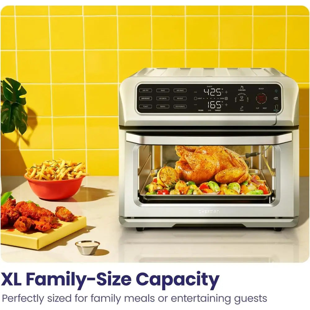 12-in-1 Stainless Steel Toaster Oven with Probe Thermometer, 10 Pizza, 4-Slice Toast, 20QT Air Fryer (Renewed)