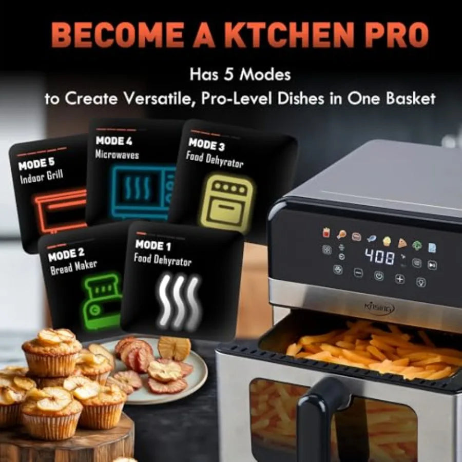 Air Fryer with Window Visible 8-in-1 Compact Large 7.5-Qt Up to 85 Less Oil Roast Bake Dry Reheat Frozen Broil 160-400 Even Res