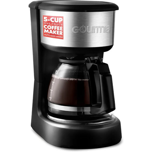 Gourmia Coffee Maker – 5 Cup, One-Touch Brew, Pause & Serve, Automatic Keep Warm, Stainless Steel Accents, Black