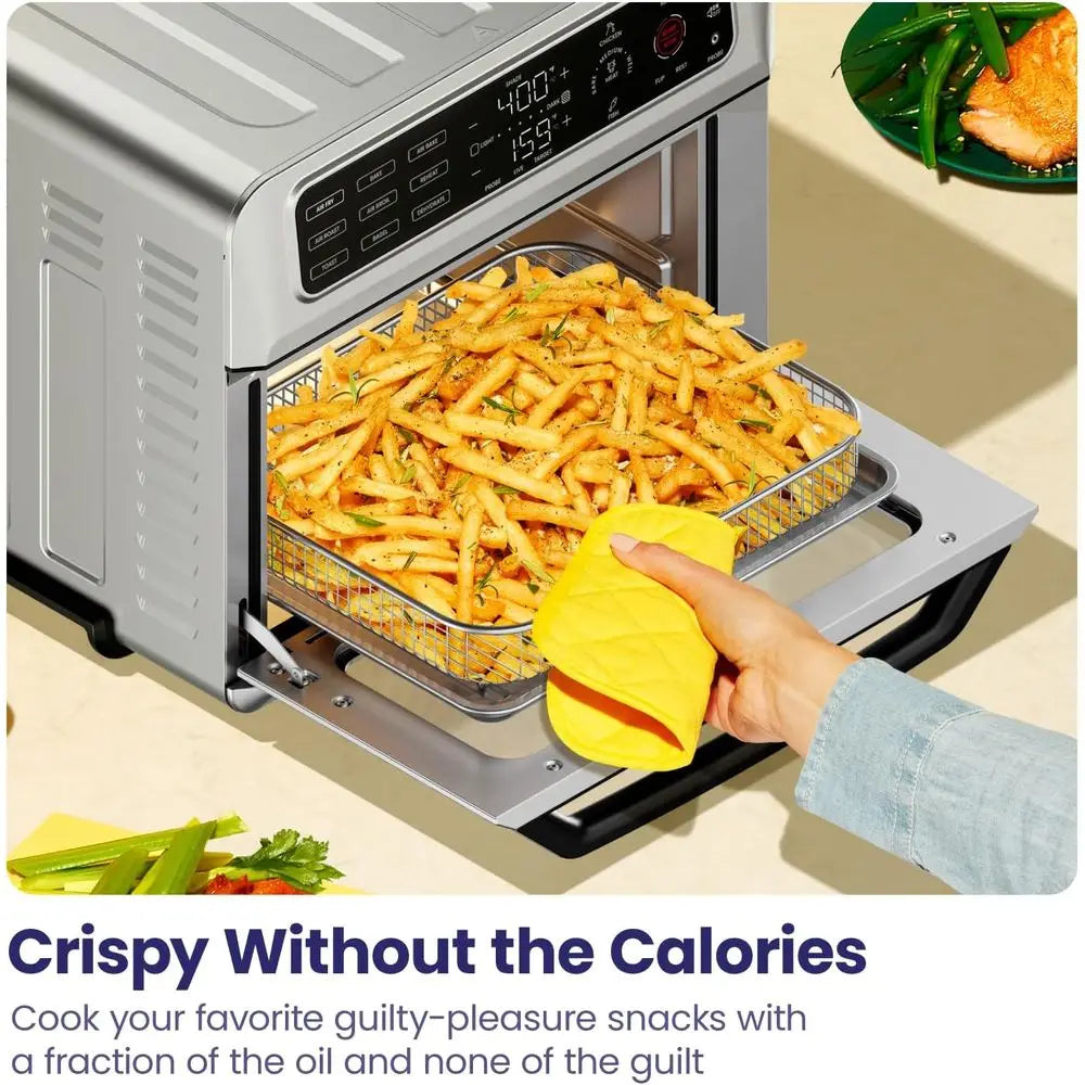 12-in-1 Stainless Steel Toaster Oven with Probe Thermometer, 10 Pizza, 4-Slice Toast, 20QT Air Fryer (Renewed)