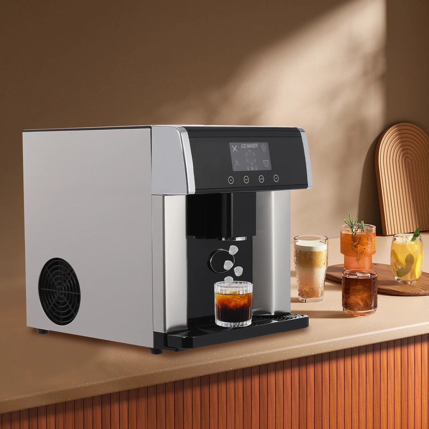 2-in-1 Ice Water Maker, Countertop Ice Maker Dispenser, 110V Electric Ice Dispenser, for Home, Office, Cafe, 1.32lbs Ice Storage