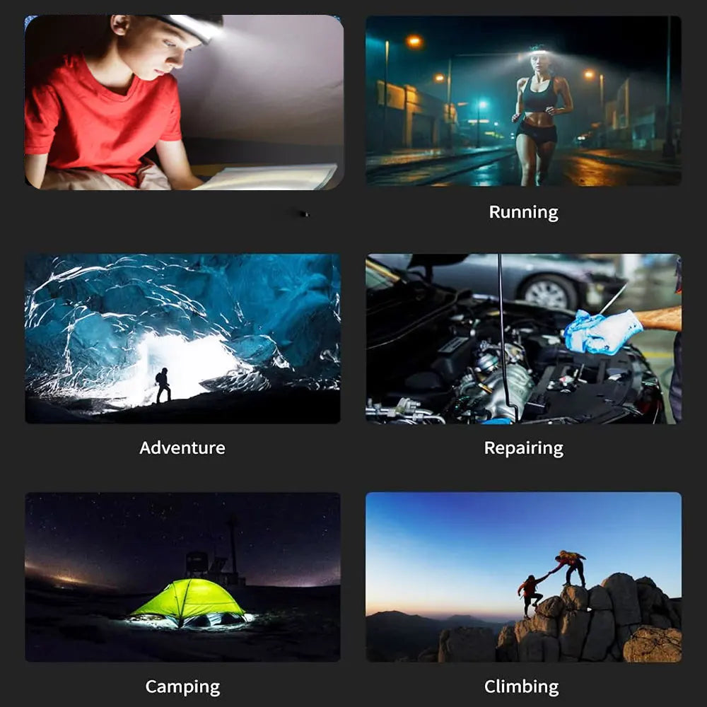 2PCS LED Bright Headlight USB Rechargeable Head Flashlight Motion Sensor Portable For Camping Running Hiking Fishing