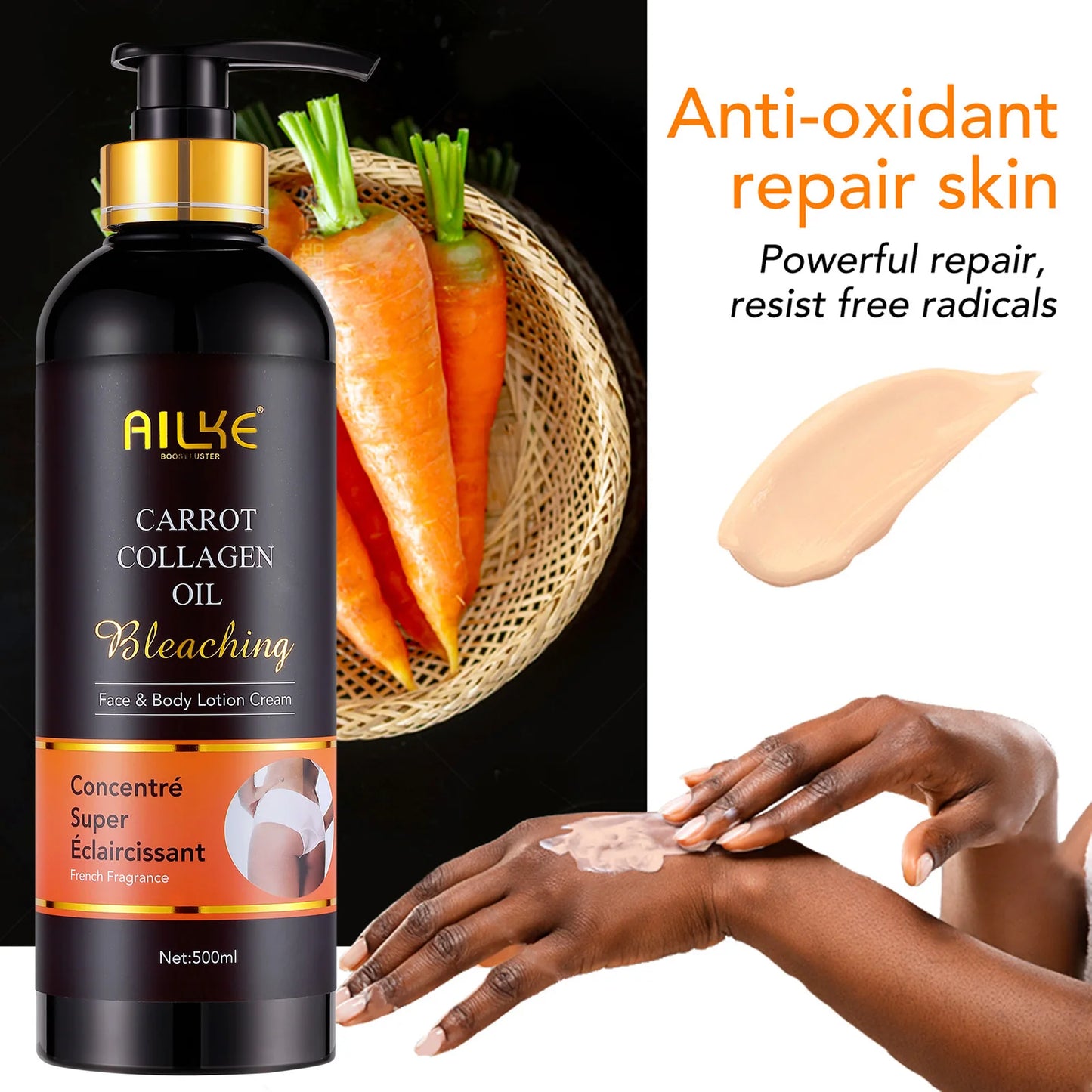 AILKE Whitening Body Lotion, Reduce Dark Spots, Even Skin Tone, With Collagen And Natural Carrot Oil, Skin Moisturizer, 500ml