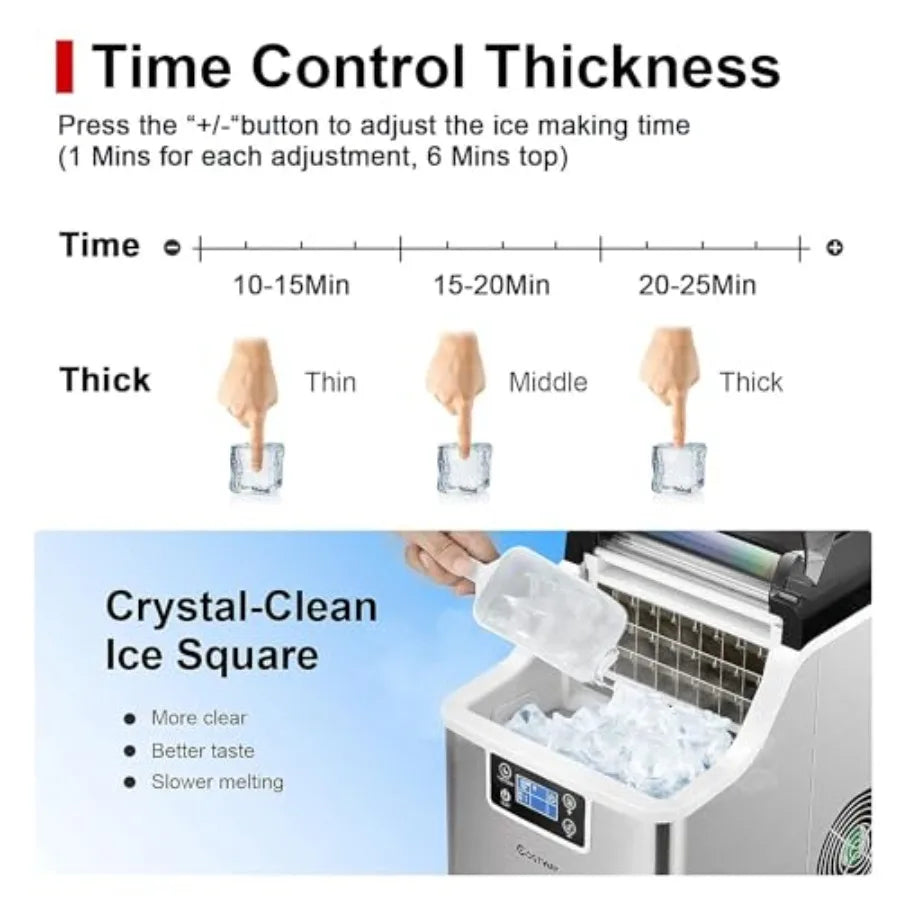 Portable Countertop Ice Maker Machine 40 Lbs/24H 24 Pcs/13 Mins 2 Ways to Add Water Compact Self-Cleaning Ice Machine with Scoo