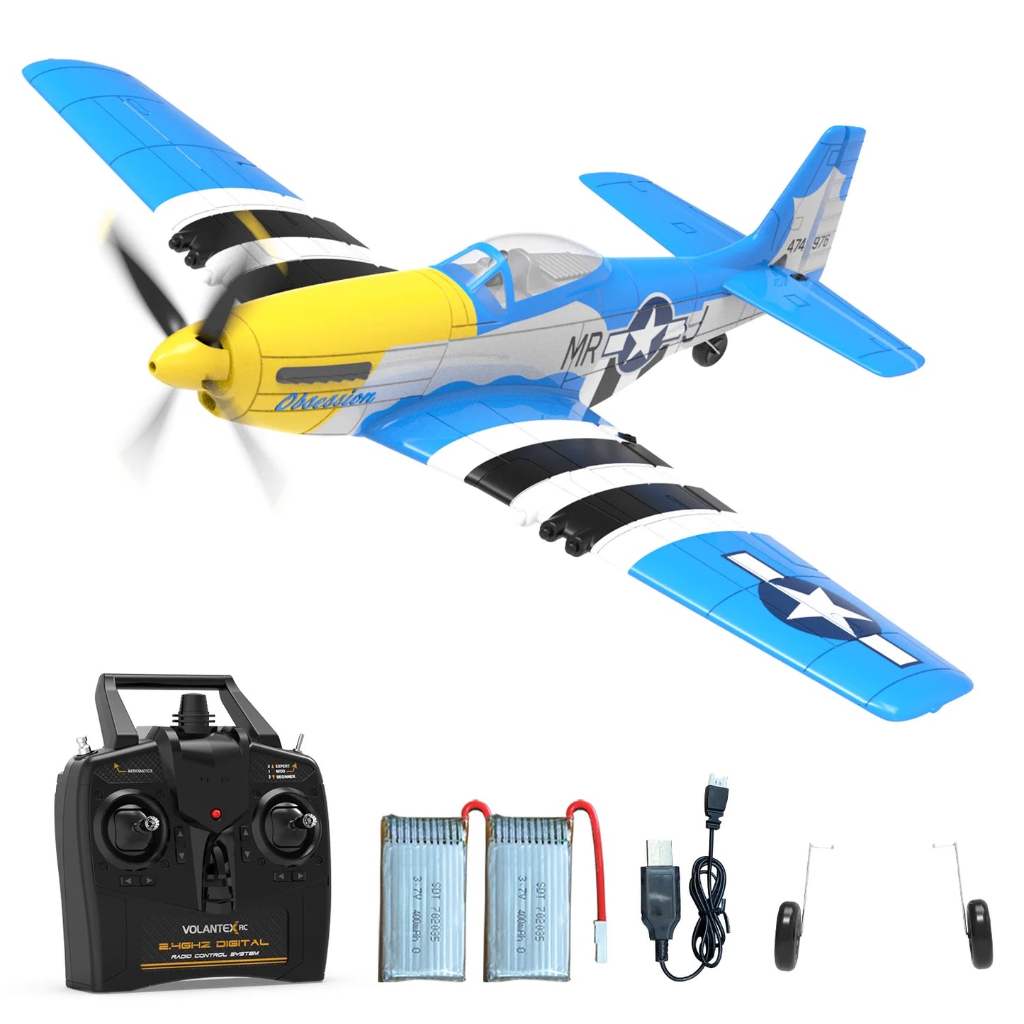 VOLANTEXRC Remote Control Plane 2.4Ghz 4CH 6Axis Gyro Mustang P51D EPP 400mm Wingspan RC Airplane control Fixed Wing 761-5