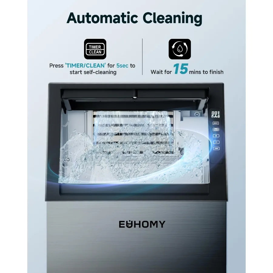 Commercial Ice Maker 100lbs/24H Stainless Steel Under Counter Ice Machine with 33lbs Storage Bin Freestanding Ice Maker for Hom